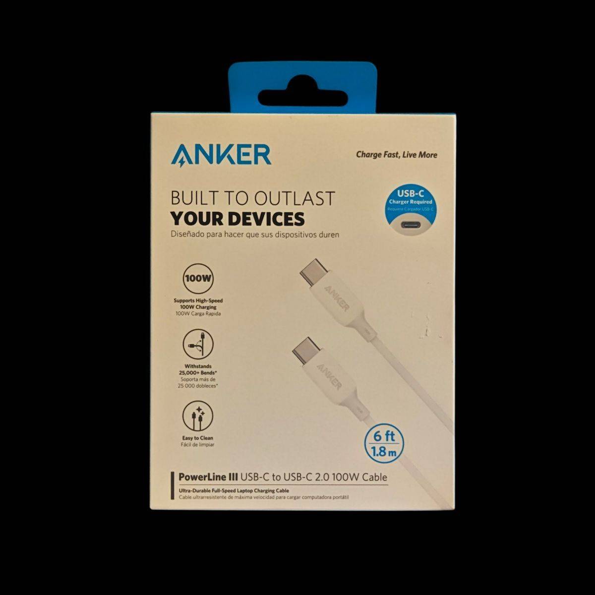 كابل Anker PowerLine III من USB-C إلى USB-C 100W