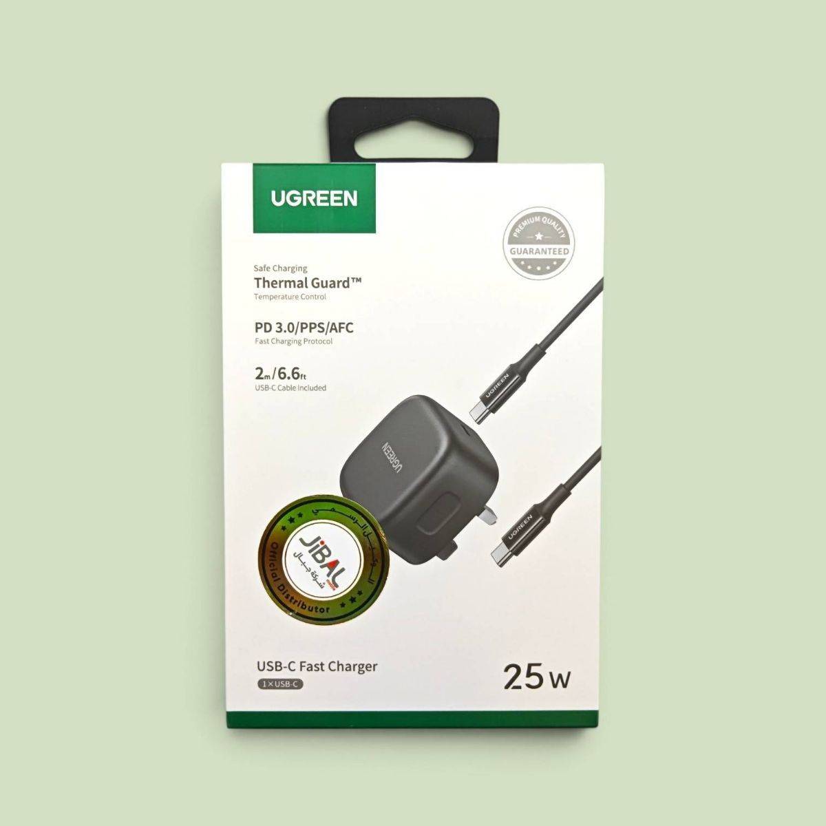 شاحن يوجرين سريع بقوة 25 واط منفذ Type-C مع كيبل 2 متر (UGREEN 25W USB-C Fast Charger)